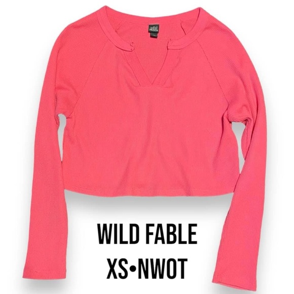 💙4/$28💙 Wild Fable V-Neck Pink Waffle Thermal Like Boxy T-Shirt - Picture 1 of 1